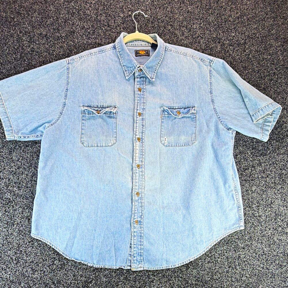 Route 66 Men's XL Light Blue Denim Cotton S/S Button-Up Pockets